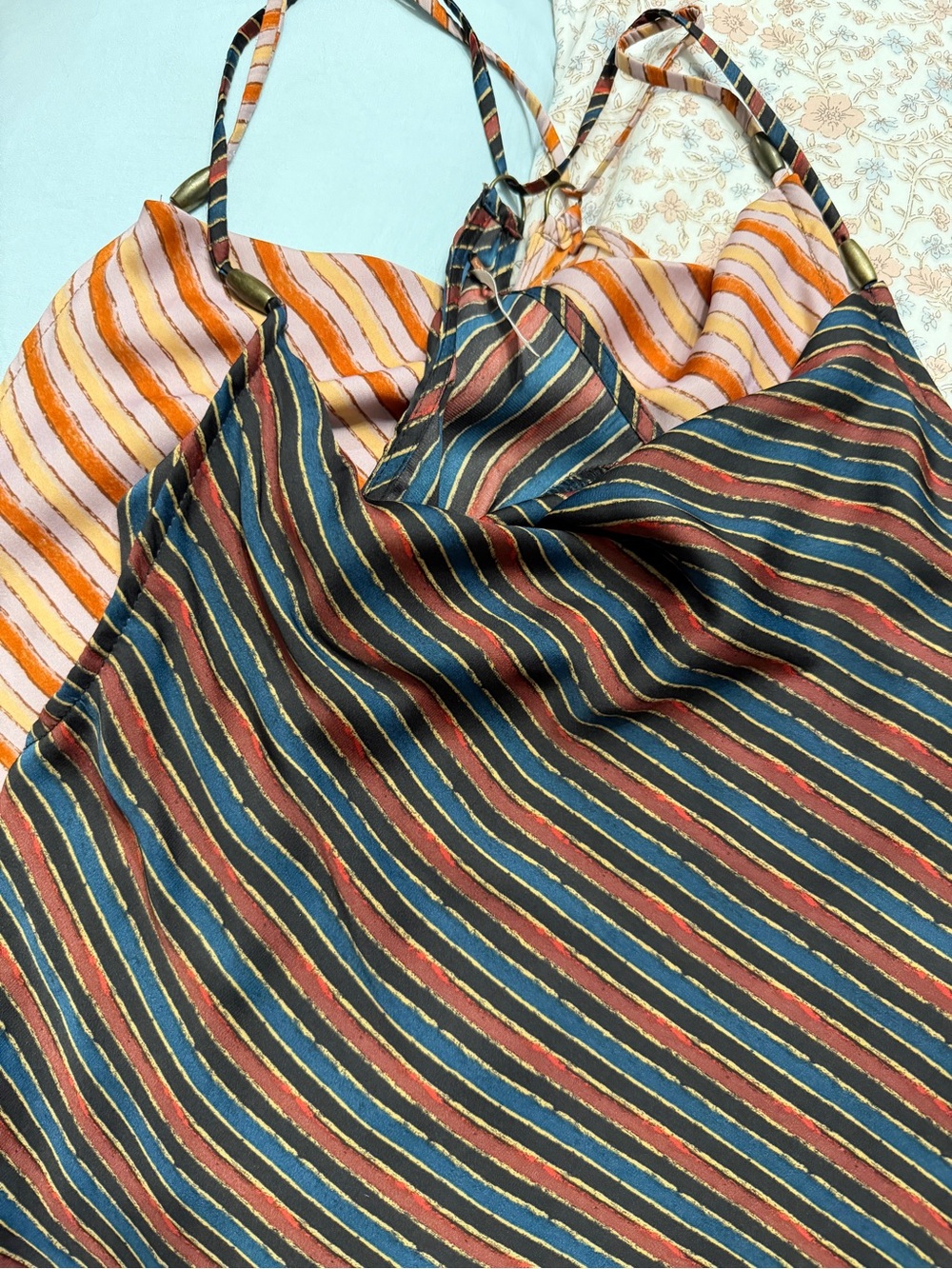 Free People Striped Beaded Satin Cami Pair